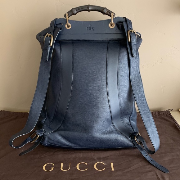 LIMITED EDITION GUCCI LEATHER BACKPACK - NAVY - Picture 3 of 8